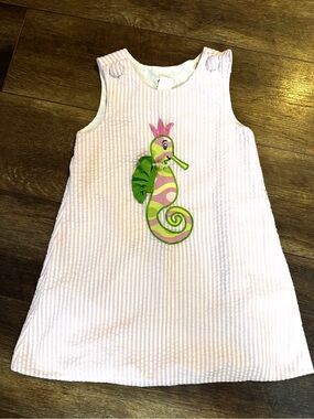 Potato Saks striped pink and white seersucker seahorse dress